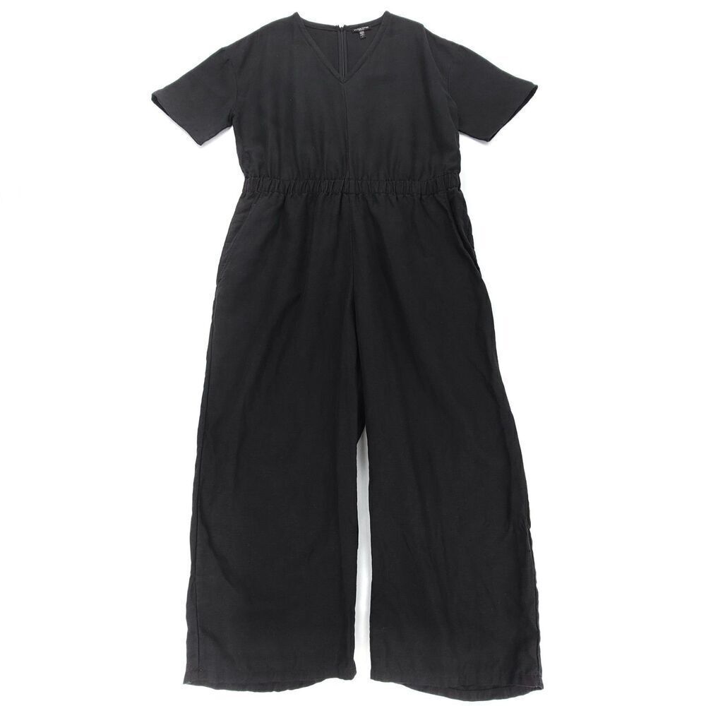 NEW Eileen Fisher Woman Tencel & Organic Linen Slub Jumpsuit Wide Leg Black 1X